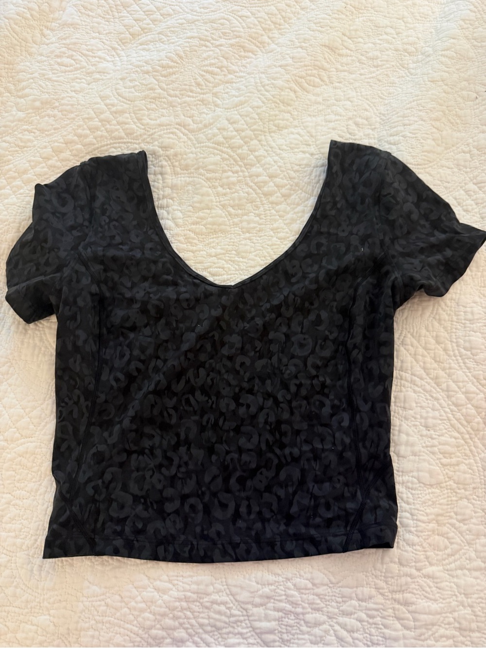 lululemon athletica Black Jacquard Scoop Neck Short Sleeve Top